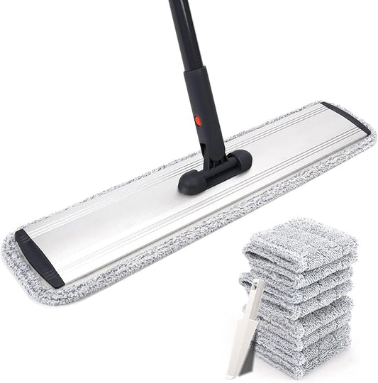 24inch Flat Mop for Cleaning Floors Heavy Duty Microfiber Wet Mop Deep Cleaning for Hardwood, Tile & Laminate, Includes 4 Reusable Washable Pads and Adjustable Long Handle