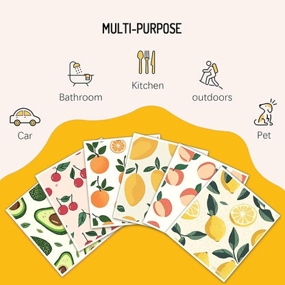 Swedish Dishcloths for Kitchen 6 Pack, Reusable Paper Towels Super Absorbent, Biodegradable Quick Drying Washable Dish Cloths Dishwasher Safe, Perfect as Hostess or Housewarming Gifts (Fruit)