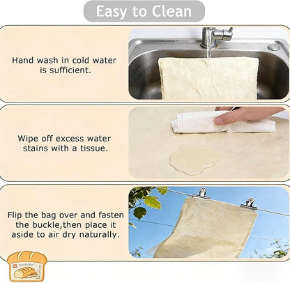 2 Pack Reusable Beeswax Bread Bags, Organic Cotton Sourdough & Baguette Storage Bag with Detachable Lining, Freezer Safe Eco-friendly Bread Fresh Keeper for Kitchen