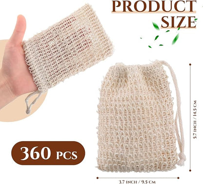 Rtteri 200 Pcs Soap Exfoliating Bag, Natural Sisal Soap Pouch Saver Body Shower Bar Mesh Body Net with Drawstring for Foaming and Drying