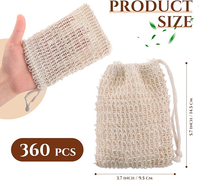 Rtteri 150 Pcs Soap Exfoliating Bag, Natural Sisal Soap Pouch Saver Body Shower Bar Mesh Body Net with Drawstring for Foaming and Drying