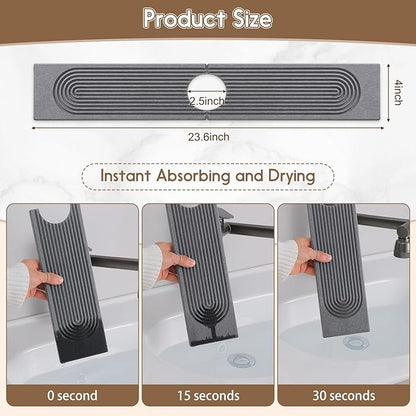 Faucet Mat for Kitchen Sink, Diatomite Quick Drying Tray , 15.8 Inch Kitchen Sink Splash Guard and Bathroom Stone Tray for Counter. Super Absorben.Deep Grey.
