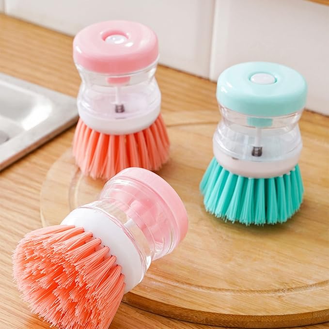 3PCS Soap Dispensing Palm Brush 3pcs Suitable for Dishes Pot Pan Kitchen Sink Scrubbing, Green/Pink/Purple