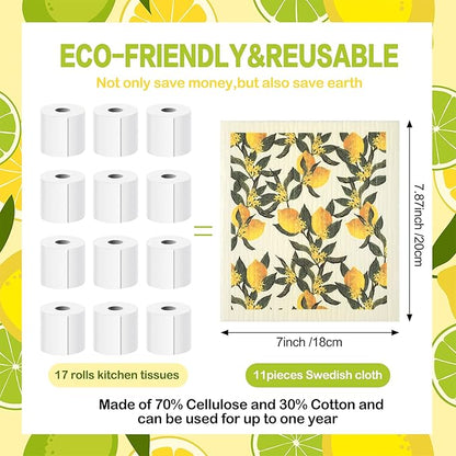 Patelai 6 Pcs Mixed Fruit Swedish Kitchen Dishcloths Reusable Dish Towels Absorbent and Quickly Dry Cleaning Cloths for Kitchen Lemon Orange Strawberry Blueberry Cherry Avocado Cleaning Wipes