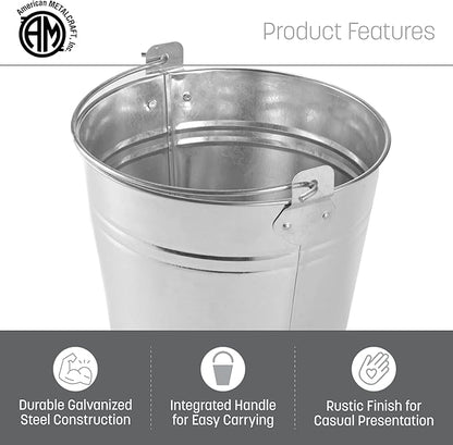American Metalcraft PTUB87 Natural Galvanized Steel Pail with Handle - 1.16 Gallon, 8 Inch Diameter - Durable, Commercial Steel Construction - Classic Tabletop Serving Pail, Silver