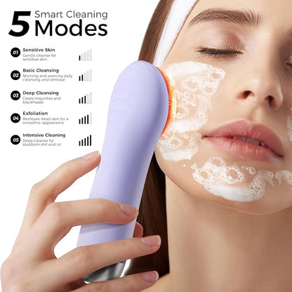 Face Scrubber Facial Cleansing Brush - Waterproof and Rechargeable Face Cleansing Brush with 4 LED Gentle Light, Cleansing, Exfoliating and Massaging, Electric Face Scrub Brush for Men & Women