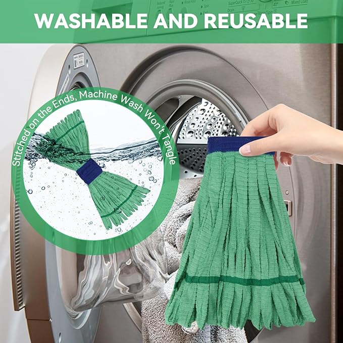 Heavy Duty Commercial Mop Head Replacement for Rubbermaid: 3 Packs 14oz Microfiber Tube Lint Free Industrial Heavy Duty Mop Head for Floor Cleaning - Super Absorbent & Bleach-Safe (Green)