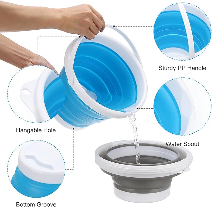PATIKIL Collapsible Bucket 10L/2.6Gallon, Small Foldable Bucket Portable Plastic Round Tub for House Cleaning Car Washing Camping Fishing, Blue