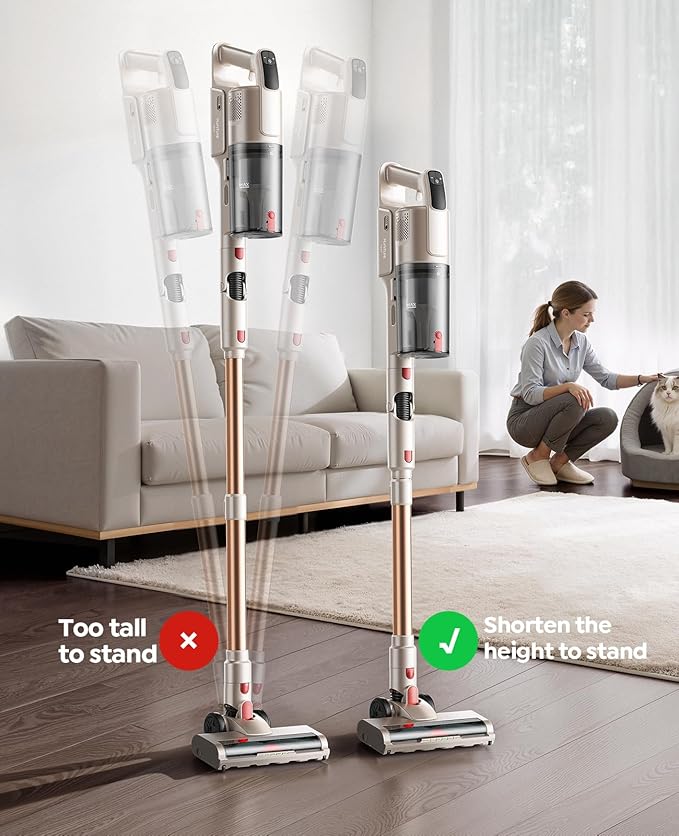 Cordless Vacuum Cleaner, 550W 45KPA 50Mins Rechargeable Battery, Stick Cordless Vacuum with Bendable Wand, Anti-tangle Brush, Extended Foldable to 90°, Handheld Vacuum Cleaner for Home/Pet Hair/Floors