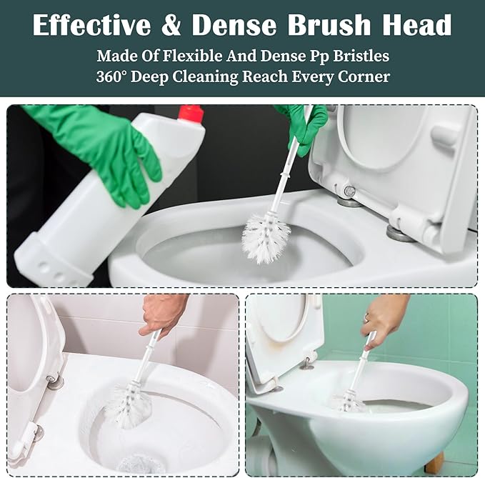 12sets toilet brush and holder set white disposable Toilet Bowl Brush and Plastic Holder Bathroom Deep Cleaning Combo with Caddy Stand Professional Janitorial Scrub Brushs Cleaning Accessor