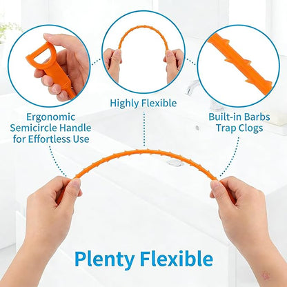 20 Inch Drain Snake, Drain Clog Remover – Reusable Flexible Snake Drain Hair Removal Tool for Sink, Drain Snake Hair Removal – Easy Use Plumbing Unclogger for Toilet, Bathroom Tub & Sewer (10 Pack)