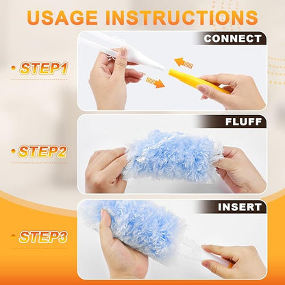 30-Pack Heavy Duty Duster Refills Compatible with Swiffer, 3FT Extendable Handle, 5X Multi-Surface Microfiber Duster for Home, Fans, Blinds, Vents & Car Cleaning