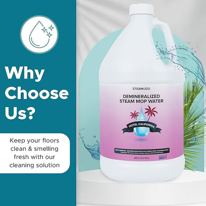 Steam & Go Demineralized Water - Multi-Surface Cleaner for Steam Cleaners, Hardwood Floors, Kitchens, & Bathrooms - Germ-Killing Formula - Hotel California Scent - 1 Gallon