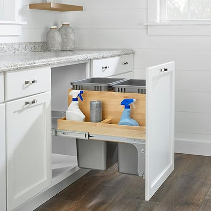 Rev-A-Shelf 50 Qt Top Mount Double Pullout Under Cabinet Kitchen Trash Cans w/Soft-Close for Full Height Cabinet, 150lb Rated Full-Extension Slides, Min Opening Width of 21", 4WCTM-2450BBSCDM-2