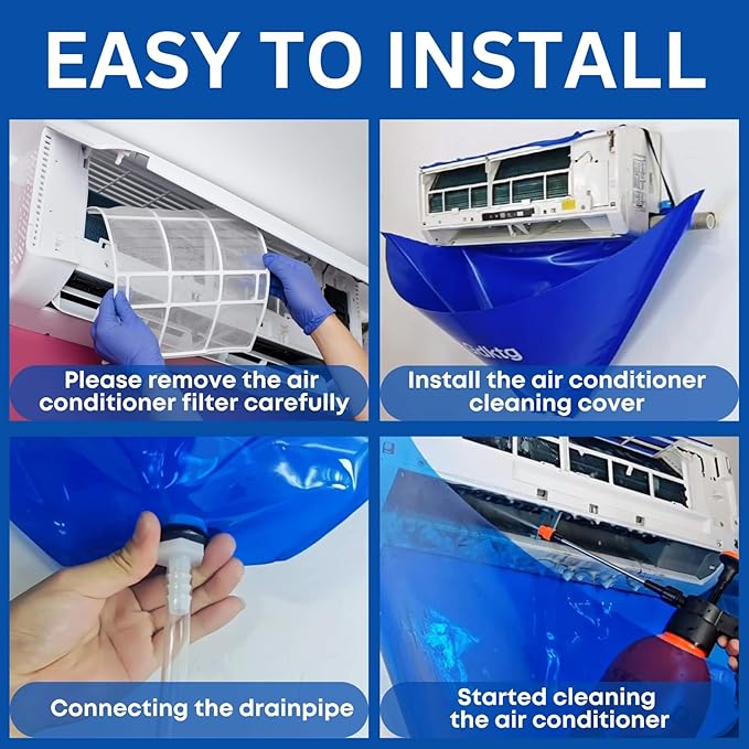 Oiktylr Mini Split Cleaning Kit Bag with 2L High Pressure Sprayer, Air Conditioner Cleaning Kit with Waterproof PVC AC Cleaning Cover Bib with HVAC Cleaning Tools, Large