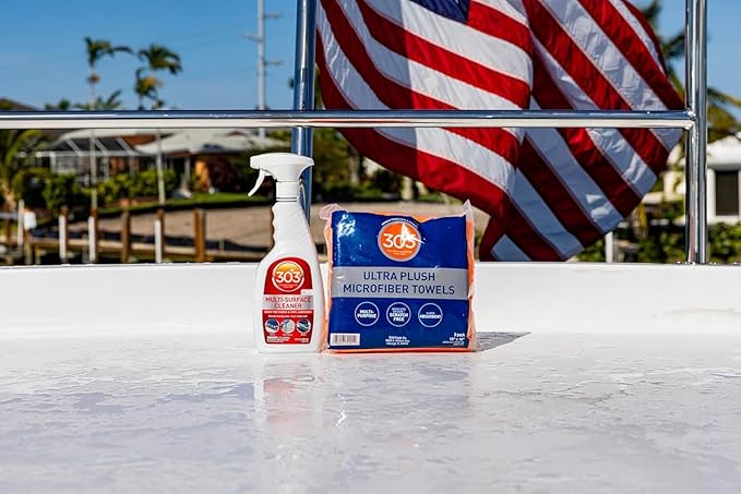 303 Products Multi-Surface Cleaner Spray 16 oz Bundle with Microfiber Towels, Residue-Free Cleaning for Vinyl, Fabric, Plastic & More – Safe on All Water-Safe Surfaces, Sunbrella Recommended