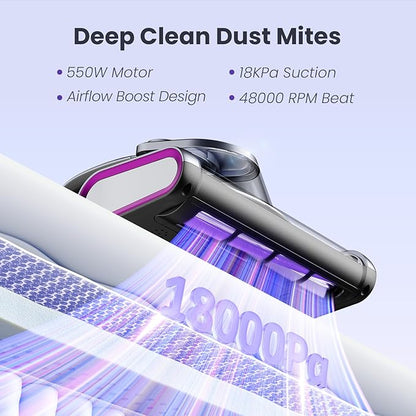 ezly Mattress Vacuum Cleaner with 18KPa Strong Suction, Mattress Cleaner for Bed, Sofa & Couch, HEPA Filter, UV-C Light, 48,000 RPM Deep Tapping, 140°F Heat Drying, Corded