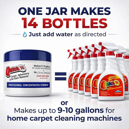 Quick 10 Carpet & Upholstery Cleaner Concentrate Refill Jar - Professional Strength Stain Remover for Pet Odors, Coffee, Wine, Food & Blood – Safe for Fabric, Leather, Walls & Vinyl