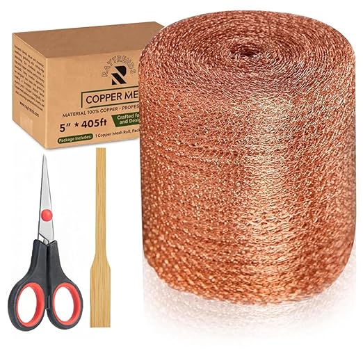3rd Gen Copper Mesh Rodent Control Kit 5" x 405ft, 100% Premium Copper Wool for Sealing Holes & Water Gaps, Blocks Slugs, Snails, Mice & Pests – with Scissors & Packing Tool