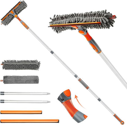 Eazer 89'' Squeegee Window Cleaner 2 in 1 Rotatable Window Cleaning Tool Kit with Extension Pole, Window Washing Equipment with Bendable Head for Indoor/Outdoor Window and Car Glass