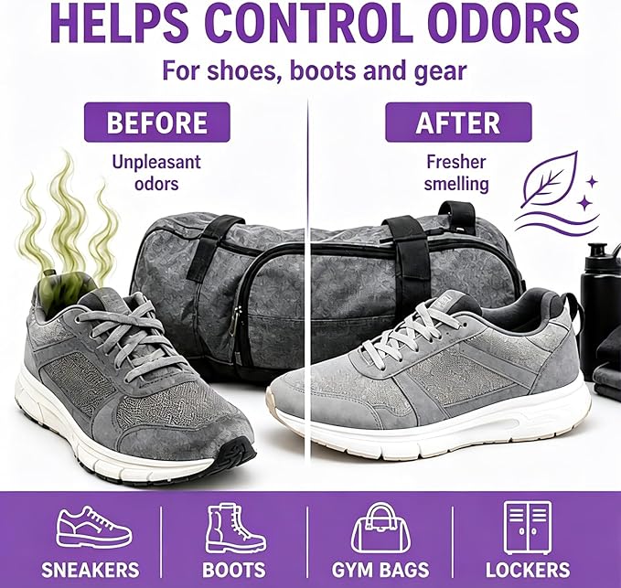 Knixmax Shoe Deodorizer Balls, Odor Eater Ball for Sneakers Boots Mules, Air Fresheners for Gym Gear Bags Lockers, Lavender scent, Pack of 6, Purple
