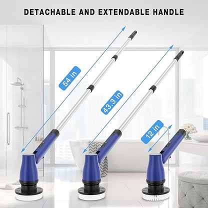 KEROMEE Electric Spin Scrubber Cordless Bathroom Scrubber with Adjustable Long Handle, 2 Speeds Power Cleaning Brush with 7 Replaceable Brush Heads for Bathtub, Tile, Floor (Blue)