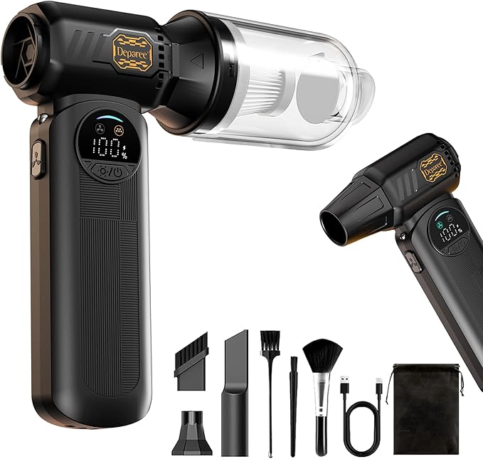 Compressed Air Duster,150000RPM Powerful Brushless Motor Electric Air Duster, Infinite Speed & Fast Charging, rechargeable Cordless Air Blower with Vacuum Function for PC Keyboard, Car & Home – Black
