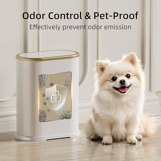 KSSKSS 1.8 Gallons Small White Bathroom Trash Can with Lid, Slim Bathroom Garbage Bin, Dog Proof Trash Can with Pop-Up Lid for Bedroom,Toile, White
