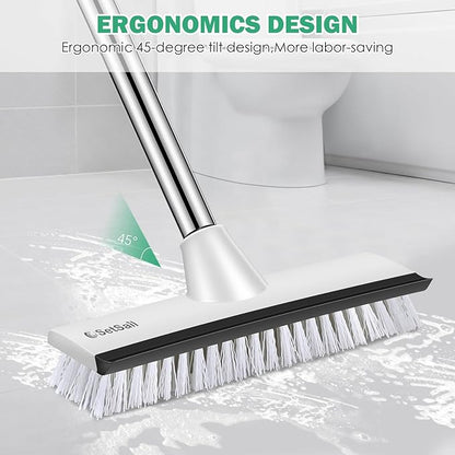 SetSail Floor Scrub Brush with 51-Inch Long Adjustable Handle 2 in 1 Scrape Brush Stiff Bristle Floor Scrubber for Cleaning Shower Bathroom Garage Kitchen Wall Deck Tub Tile,Black White