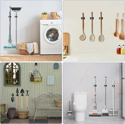 3-H Stainless Steel Broom Holder Wall Mount 12-Pack- Heavy Duty Mop Organizer, Wall Mounted Broom Storage with Secure Mounting for Kitchen Laundry Garage Bathroom (Space Saving)