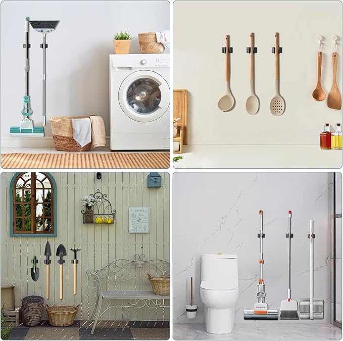 3-H Stainless Steel Broom Holder Wall Mount 20-Pack- Heavy Duty Mop Organizer, Wall Mounted Broom Storage with Secure Mounting for Kitchen Laundry Garage Bathroom (Space Saving)
