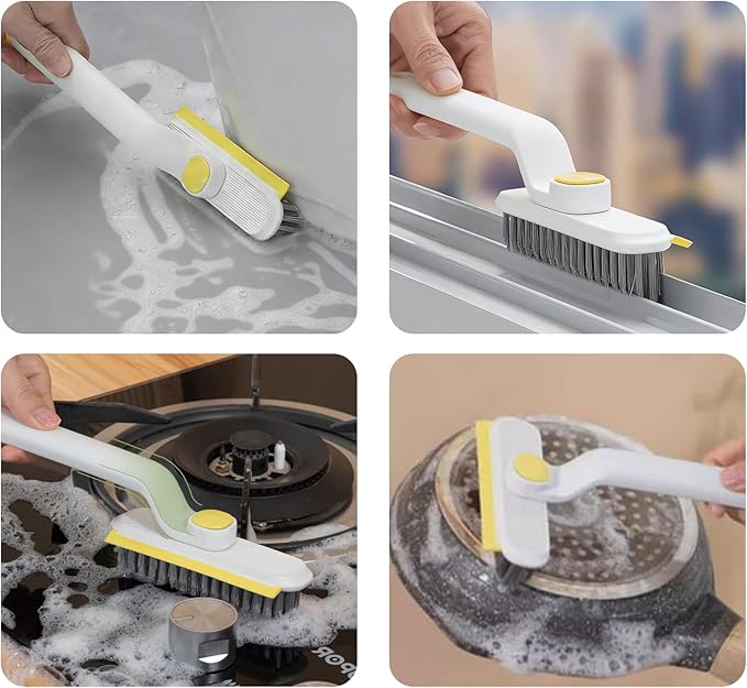 White Grout Brush, Crevice Cleaning Brush with 360° Swivel Head 3-in-1 Tool(1 Pack)
