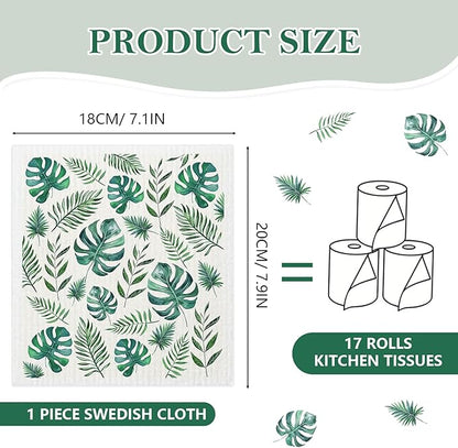 Mixed Plants Swedish Kitchen Dishcloths Dish Towels 6 Pack, Plants Dish Towels for Kitchen, Swedish Dishcloth with Ferns, Paper Towels Reusable, Dish Cloth Towel Cleaning Wipe for Home Party