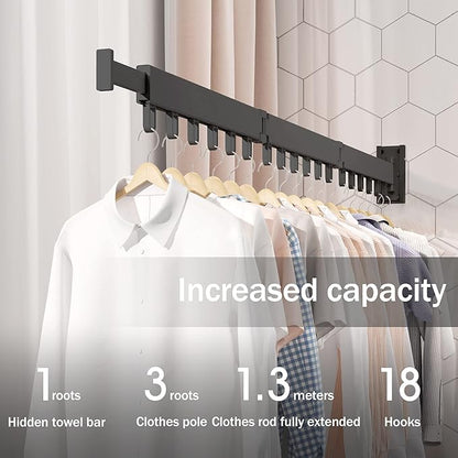 LIENAHU Clothes Drying Rack,Laundry Drying Rack,Clothes Rack Wall Mount,Wall Mounted Clothes Hanger Rack,Laundry Rack Folding,Retractable Clothing Rack,Collapsible Clothes Hanging Rack(Loop,Black)