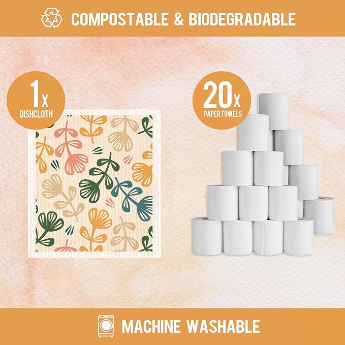 Swedish Dishcloths for Kitchen,6 Pack Minimalist Swedish Dish Towels,Cellulose Sponge Cloths,Non Scratch Reusable Paper Towels, Biodegradable and Reusable Kitchen Dish Rags