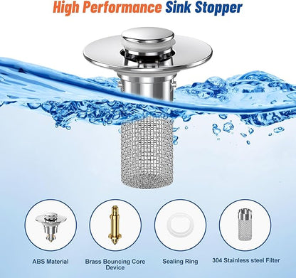 Vakabiu 2024 New Pop Up Bathroom Sink Drain Strainer Hair Catcher, Sink Drain Stopper with Removable Stainless Steel Filter Basket,for US Bathroom Sink Stopper Replacement (2PCS)