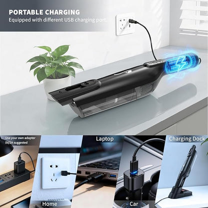 Cordless Handheld Vacuum, Lightweight Portable Hand Vacuum Cleaner with LED Light,Rechargeable Hand Held Vacuum with One-Touch Empty, Powerful Suction for Office, Home,Car,Black