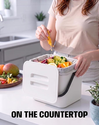 Kitchen Compost Bin - 1.8 Gallons Hanging Trash Can with Lid for Kitchen Cabinet Door, Under Sink, Wall Mounted Waste Bin for Bathroom, 7L(White)
