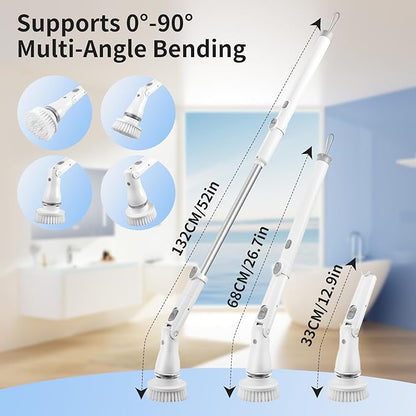 Electric Spin Scrubber, 8 in 1 LED Electric Scrubber for Cleaning, 90 Mins Long Runtime IPX6 Waterproof & 52" Extendable Handle for Deep Clean Bathroom Grout, Tile and Kitchen