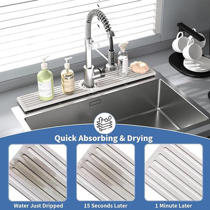 Stone Faucet Mat for Kitchen Sink, Water Absorbing Sink Water Splash Guard, Fast-Drying Kitchen Sink Faucet Mat, Durable Protector and Stone Drying Mat for Kitchen Counter & Bathroom Sink