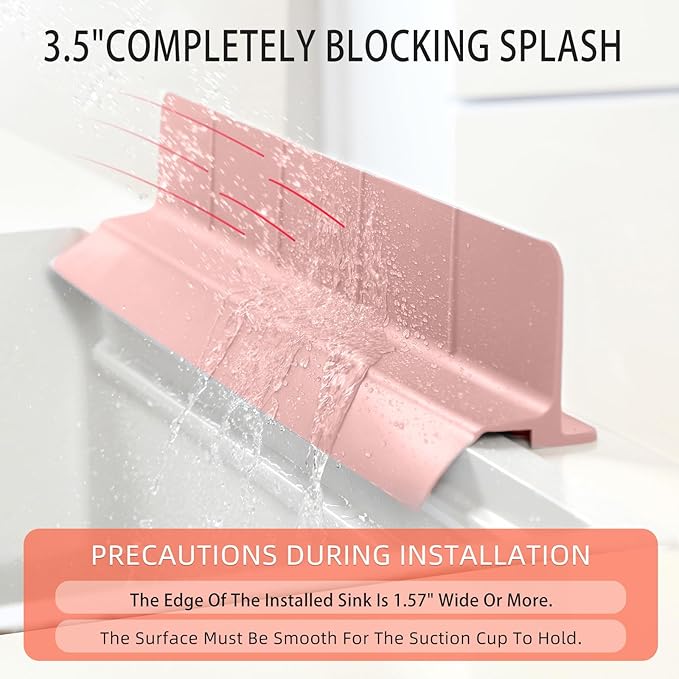 18" Upgraded Silicone Sink Splash Guard Released in 2026,Self-Draining Water Splash Guard for Kitchen Sink,Bathroom and Kitchen Island,with 3.5" High Splash Guard & 6 Strong Suction Cup (Pink)