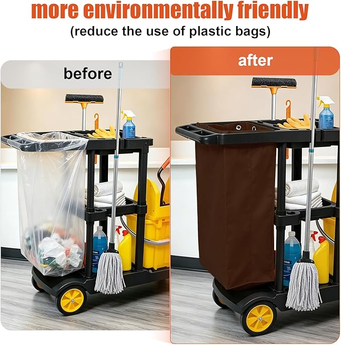 Replacement Janitorial Cleaning Cart Bag: Commercial Products 23 Gallon Industrial Janitorial Vinyl Cart Bag with 6 Brass Grommets - Size 16 x 11 x 27inches (Brown)