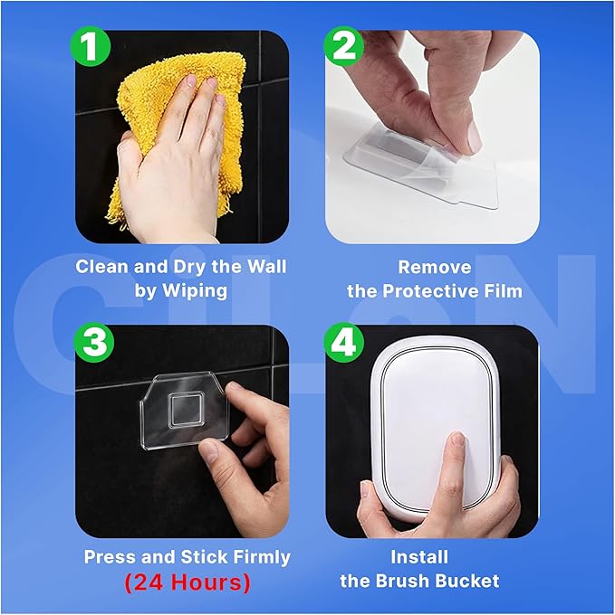 CiLoN Disposable Toilet Cleaning System + 30 Carry Detergent Disposal Toilet Bowl Brush Refills. Space-Saving Wall Mounted Toilet Brush and Holder for Modern Bathrooms. (Starter Kit + 30 Brush)