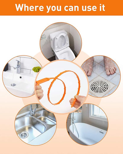 25 Inch Snake Drain Clog Remover Tool, 6PCS Hair Drain Cleaner Tool, Hair Cather Shower Drain Tool, Drain Auger hair Cleaning Tool for Shower Kitchen Sink Bath Tub Bathroom