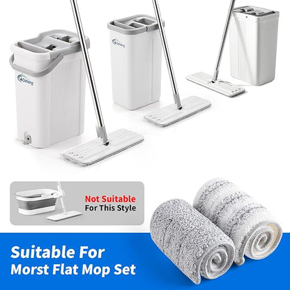 Oshang Flat Mop Head Refill, 13" X 4.9" Flat Mop Pads, Microfiber Mop Pads Flat Mop Replacement Heads (4-Pack) (White and Grey)