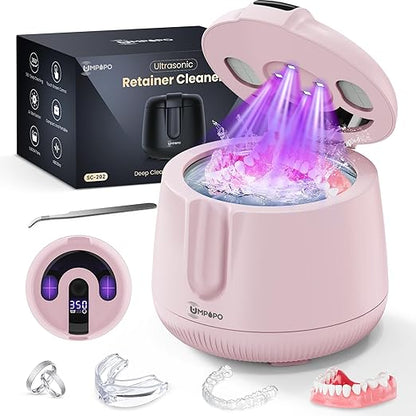 Ultrasonic Retainer Cleaner Machine 48kHz, Dental Cleaning Pod, Ultrasonic Retainer Cleaner for Dentures, Aligners, Mouth Guards, Toothbrush Heads and Jewelry with 200ML Capacity, LAB Supply