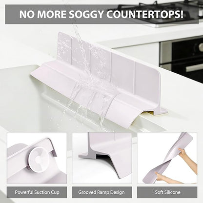 23Inch Sink Splash Guard – Extended Length & Tall Silicone Kitchen Sink Splash Guard with Overhang Drainage Design & Strong Suction Cups for Countertop (Light Pink, 23''x3.5'')