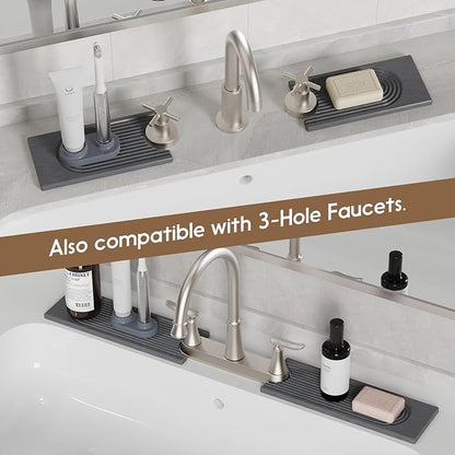 Faucet Mat for Kitchen Sink, Diatomite Quick Drying Tray , 15.8 Inch Kitchen Sink Splash Guard and Bathroom Stone Tray for Counter. Super Absorben.Deep Grey.