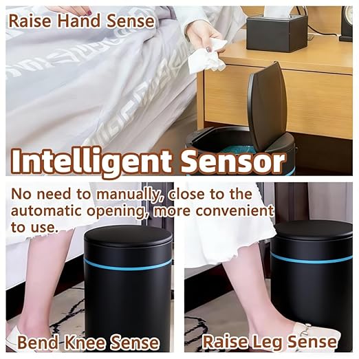 Garbage Can with Lid, Intelligent Sensor Opening and Closing, Small Garbage Can for Living Room, Bedroom, Kitchen and Bathroom (2, Black)