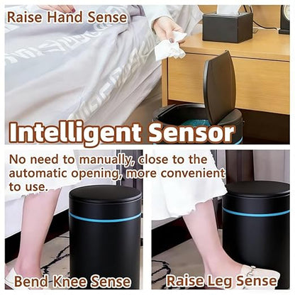 Garbage Can with Lid, Intelligent Sensor Opening and Closing, Small Garbage Can for Living Room, Bedroom, Kitchen and Bathroom (2, Black)